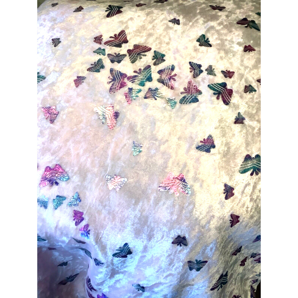 About 2.5 yards pink stretch velour iridescent butterfly fabric remnant